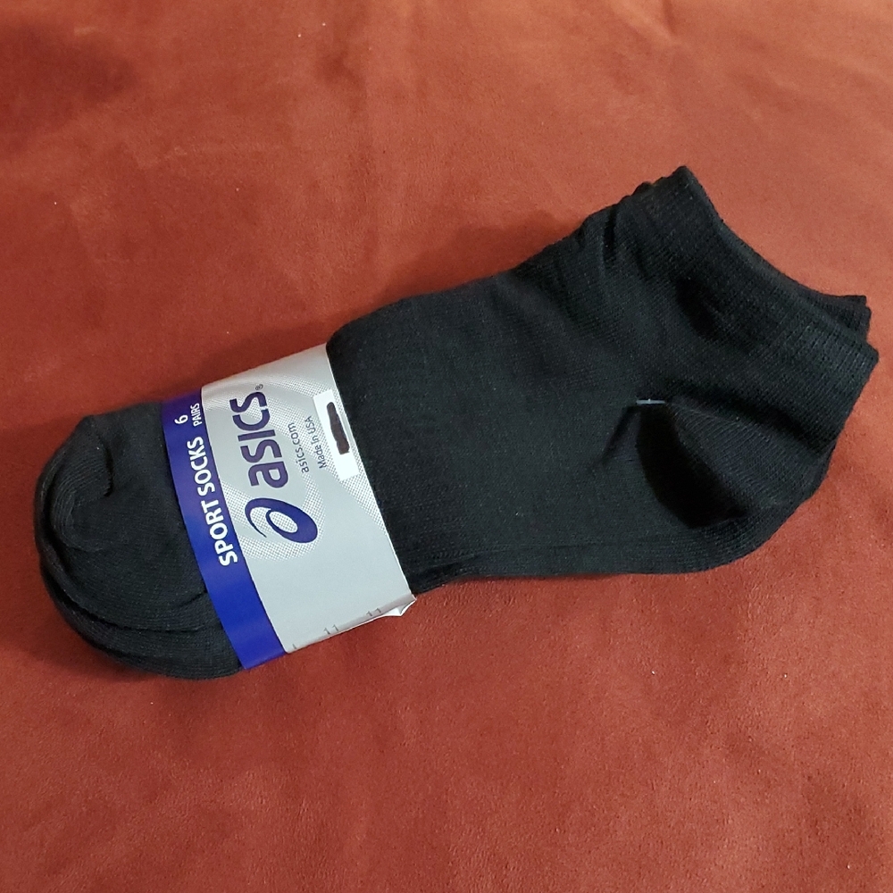 ASICS Sports Socks - 6 Pairs of Socks - Black - Size Medium (Mens Shoe Size 7-9)